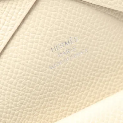 Pre-owned Hermes White Taurillon Clemence Leather Coin Purse/coin Case ()