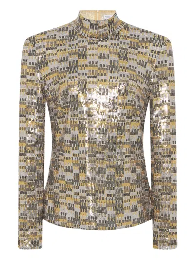 Rosetta Getty Sequin-embellished Turtleneck Top In Gold
