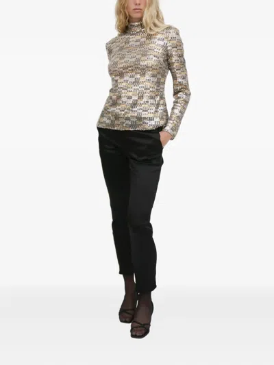 Rosetta Getty Sequin-embellished Turtleneck Top In Gold