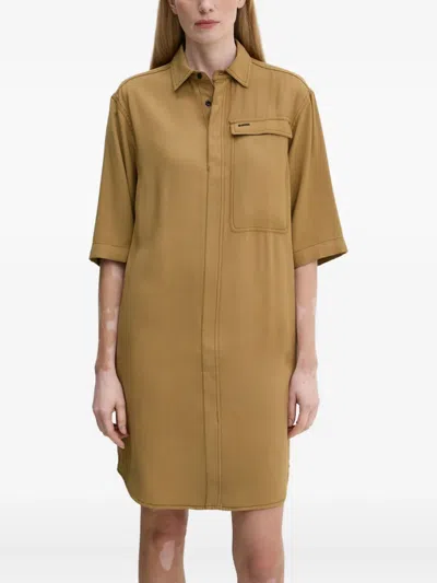 口袋翻领迷你连衣裙