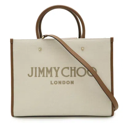 Pre-owned Jimmy Choo Brown Canvas Leather Shoulder Bag Tote Bag ()
