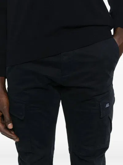 C.p. Company Streamlined Black Cargo Pants With Functional Pockets And Logo Detail In Black