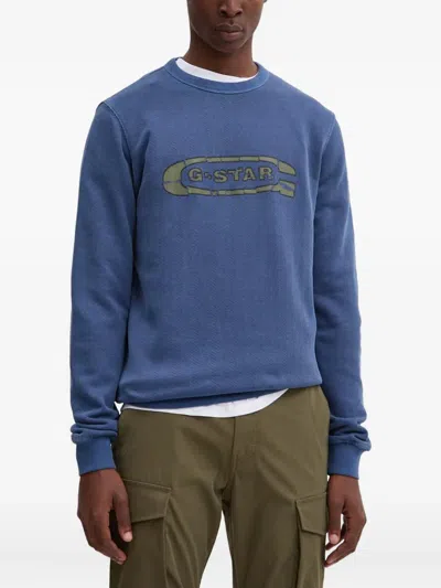 G-star Raw Logo Crew-neck Sweatshirt In Blue