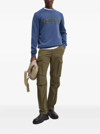 G-star Raw Logo Crew-neck Sweatshirt In Blue