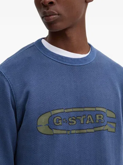 G-star Raw Logo Crew-neck Sweatshirt In Blue