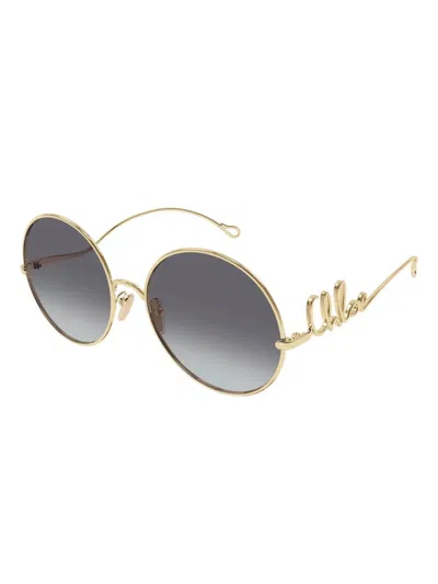 Chloé Gold-gold-grey Metal Sunglasses In Gold