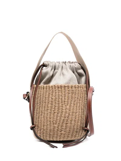 Chloé Women Woody Small Straw Bucket Bag In Brown