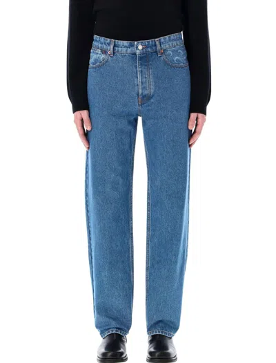 Marine Serre Moon Laser Denim Loose Jeans In Blue