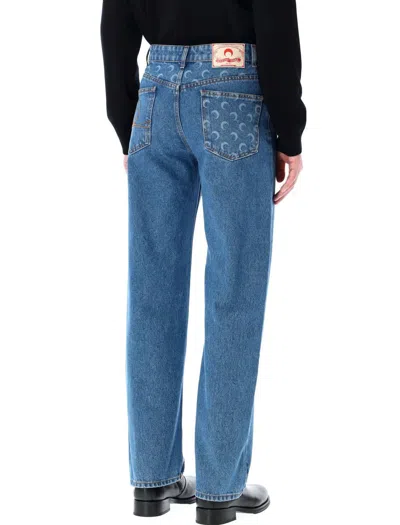 Marine Serre Moon Laser Denim Loose Jeans In Blue