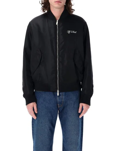 Off-white Script Varsity Jacket In Black