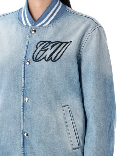 Off-white Light Blue Denim Bomber Jacket In Blue