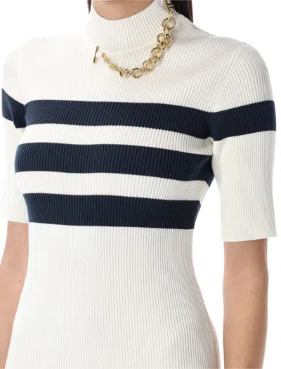 Jean Paul Gaultier Knitted Stripe Short Sleeve Dress In White
