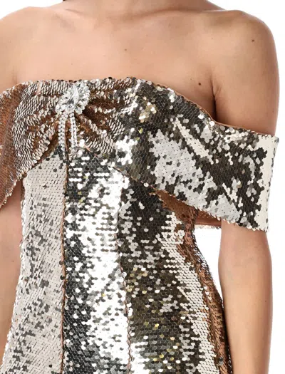 Self-portrait Self Portrait Short Dress With Off The Shoulders In Brown