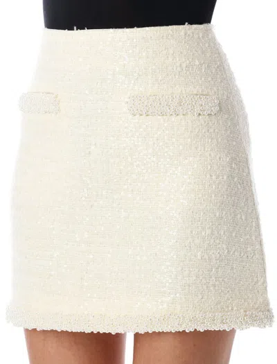 Self-portrait Cream Boucle Pearl Trim Mini Skirt-12 Nd Self Portrait Female In Neutral