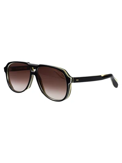Cutler And Gross Black On Horn Acetate Sunglasses