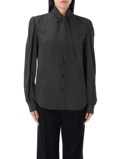 Saint Laurent Silk Pois Shirt For Women In Black