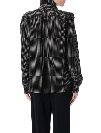 Saint Laurent Silk Pois Shirt For Women In Black