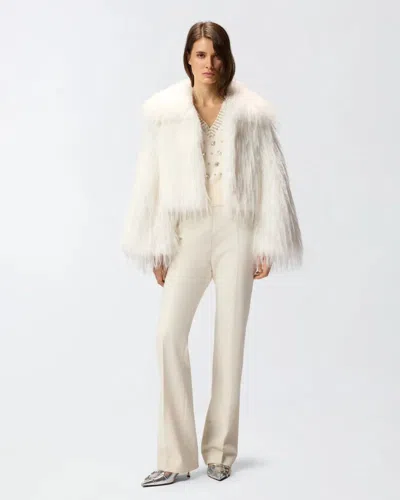 Pinko Fur-effect Pea Coat In Neutral