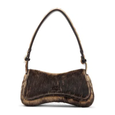 Diesel Furry Design Cow Leather Play Clutch Bag In Black