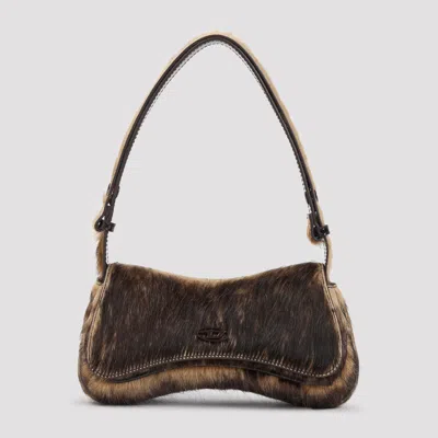 Diesel Furry Design Cow Leather Play Clutch Bag In Black