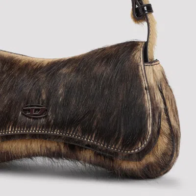 Diesel Furry Design Cow Leather Play Clutch Bag In Black