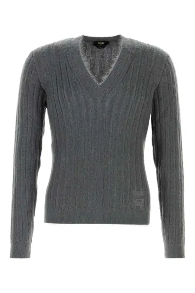 Fendi Dark Grey Stretch Mohair Blend Sweater In Gray