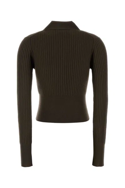 Fendi Mud Stretch Wool Polo Shirt In Brown