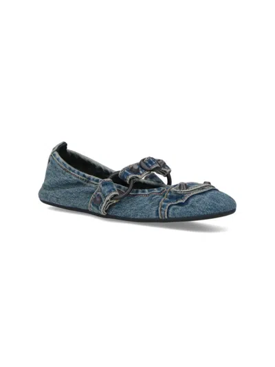 Balenciaga Denim Ballerina Shoes Buckle Detail In Blue