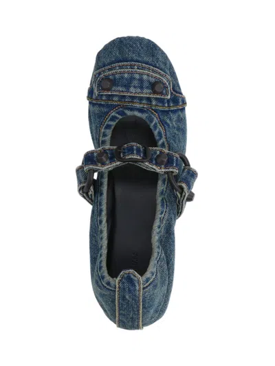 Balenciaga Denim Ballerina Shoes Buckle Detail In Blue