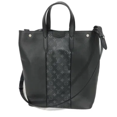 Pre-owned Louis Vuitton Black Noir Taiga Leather Monogram Canvas Leather Shoulder Bag Tote Bag ()