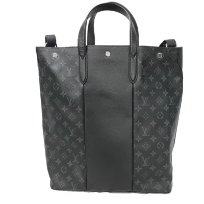 Pre-owned Louis Vuitton Black Noir Taiga Leather Monogram Canvas Leather Shoulder Bag Tote Bag ()