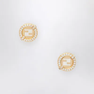 Fendi Ever Round Stud Earrings With White Crystal Bezels Accessories