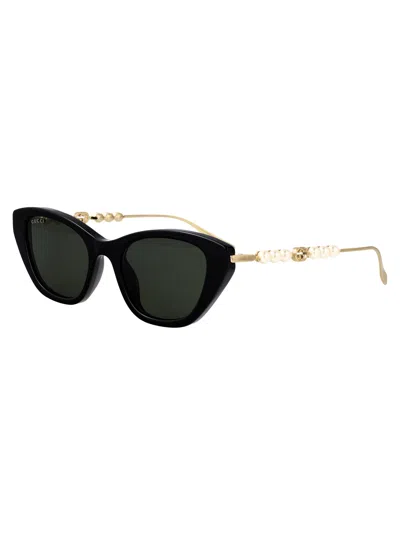 Gucci Black-gold-grey Recycled Acetate Sunglasses In Black