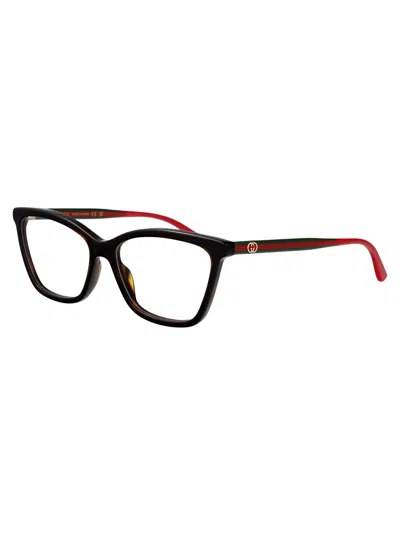 Gucci Havana-green-transparent Recycled Acetate Glasses In Black