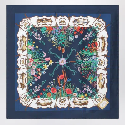 Gucci Midnight Blue Printed Silk Twill Scarf Women In Blue
