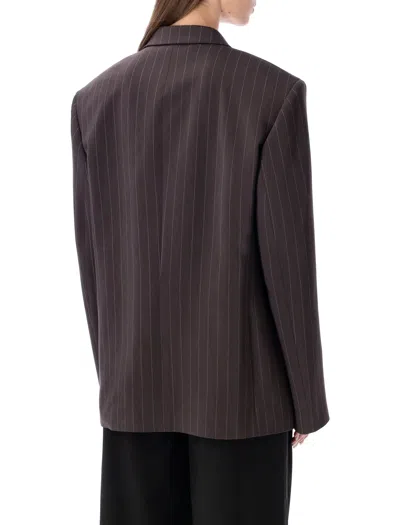 Magda Butrym Oversized Double-breasted Pinstriped Merino Wool Blazer In Brown