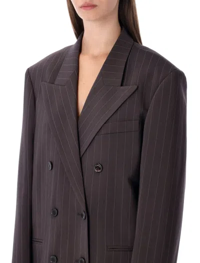 Magda Butrym Oversized Double-breasted Pinstriped Merino Wool Blazer In Brown