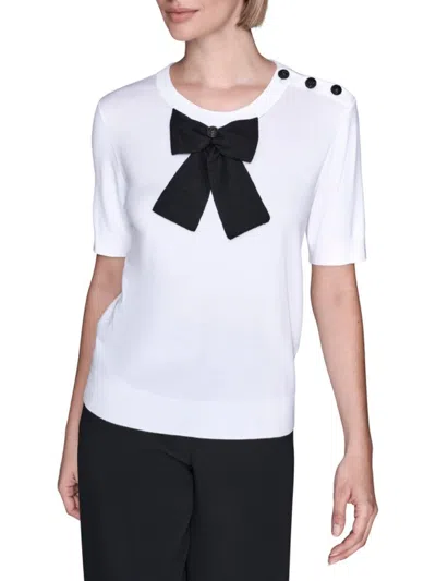 Karl Lagerfeld Front Bow Short Sleeve Sweater In White