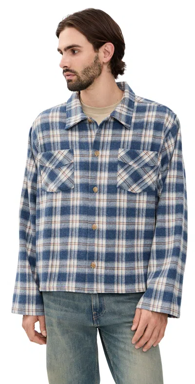 Stockholm Surfboard Club Club Plaid Flannel Overshirt Blue Check In Blue