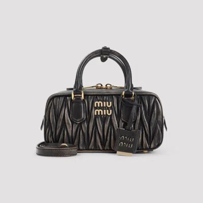 Miu Miu Brown Lamb Leather Shoulder Bag In Black