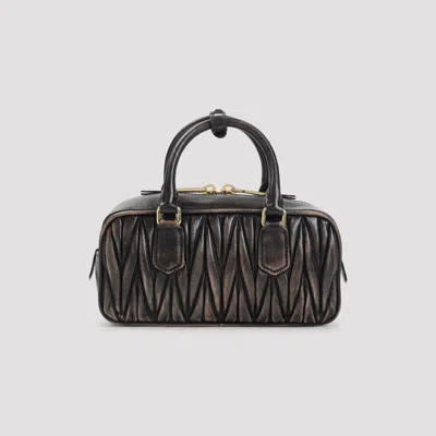 Miu Miu Brown Lamb Leather Shoulder Bag In Black