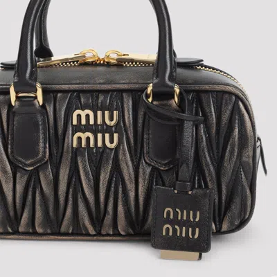 Miu Miu Brown Lamb Leather Shoulder Bag In Black