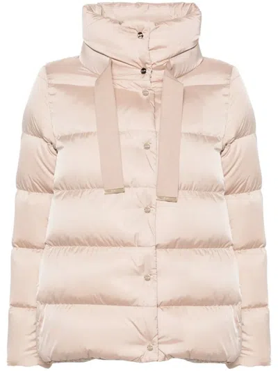 Herno Shiny Satin Cape Down Jacket Clothing In Nude