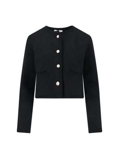 Dunst Black Crewneck Jacket With Contrasting Jewel Buttons In Black