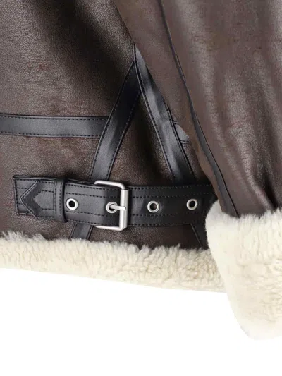 Dunst Loose Fit Shearling Collar Jacket With Buckle Hem In Multi