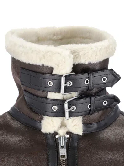 Dunst Loose Fit Shearling Collar Jacket With Buckle Hem In Multi