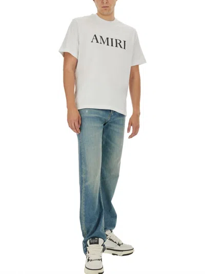 Amiri Cotton Crew Neck T-shirt With Contrasting Logo Detail In White