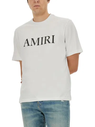 Amiri Cotton Crew Neck T-shirt With Contrasting Logo Detail In White