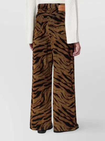 Ganni Zebra-print Cotton-blend Velveteen Wide-leg Pants In Brown
