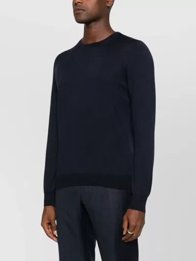 Tagliatore Fitted Crew Neck Long Sleeve Pullover In Blue